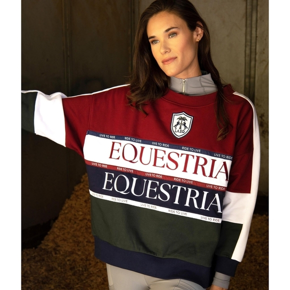 LA Equestrian Tops - LA Equestrian “Live to Ride” Colorblock Raglan Sweatshirt Oversized Sz SM-M